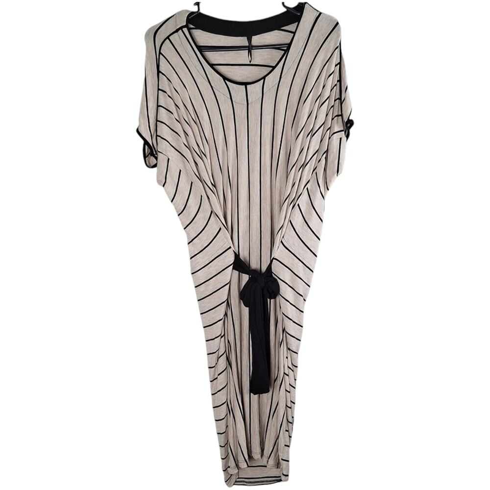 Capote Casual Super Comfy Soft Stretchy Stripe Heather Maxi Dress Tie Waist XS